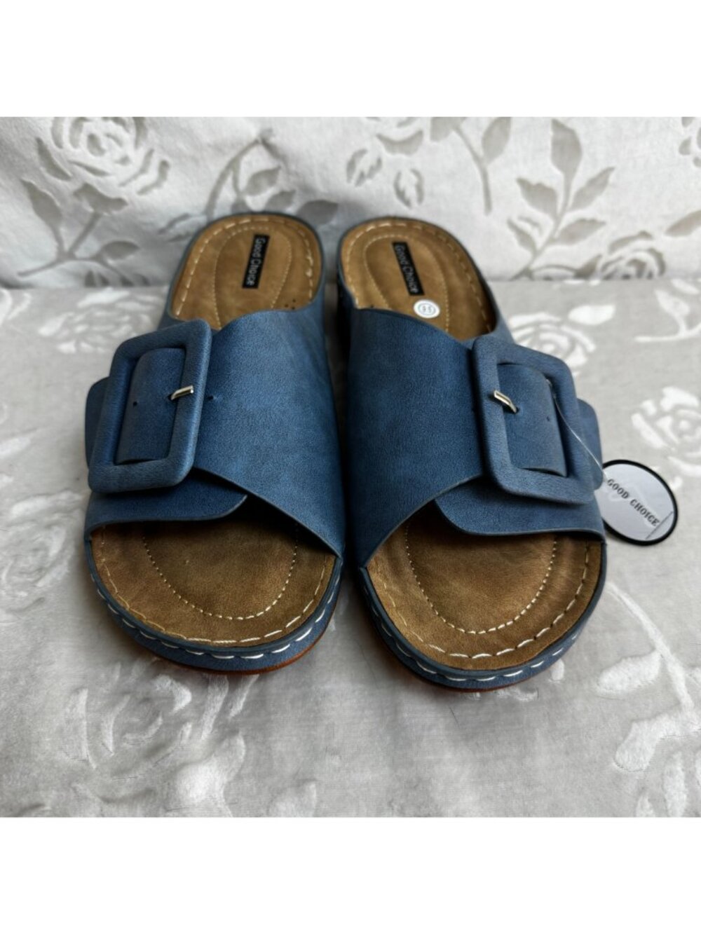Hamden Platform Slide Sandal Blue With Buckle & Stitch Size 9.5 Good Choice - Picture 4 of 7